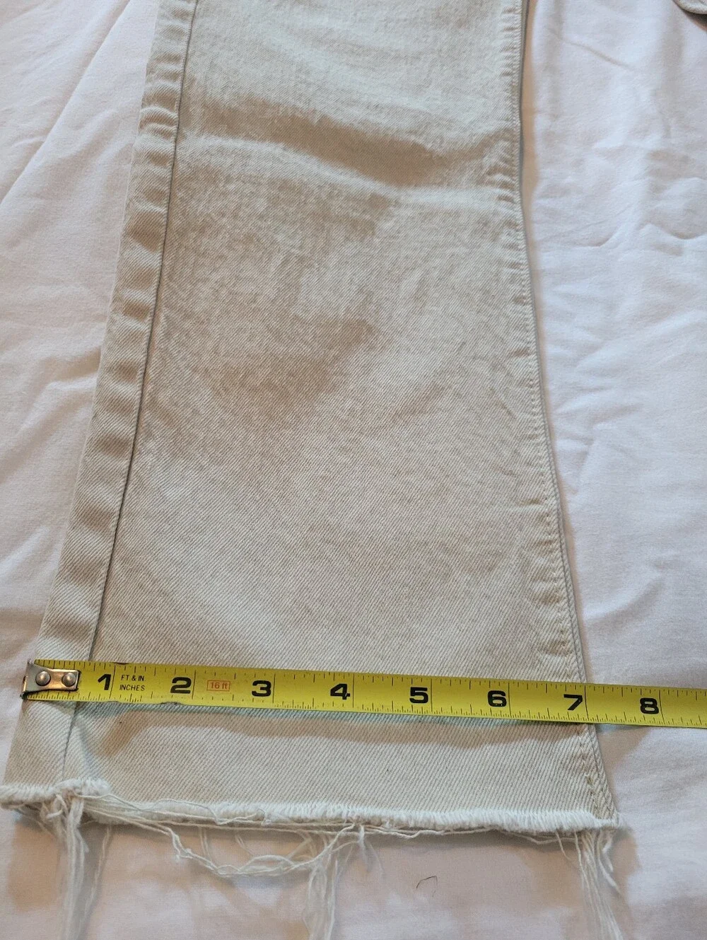 LOFT Frayed High Waisted Straight Crop Stone Cream Color Jeans 99% Cotton Sze 25